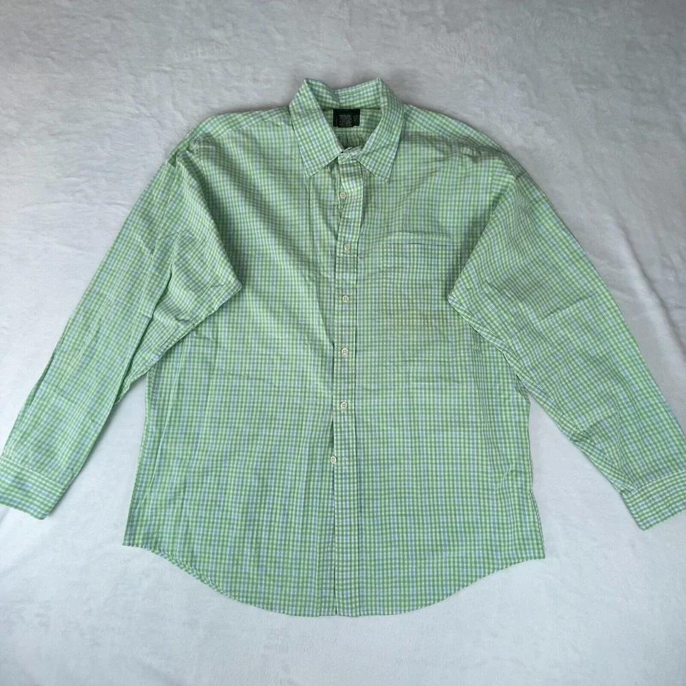 J.CREW Shirt Mens Large Green Check Cotton Long Sleeve Casual Collar Button Down